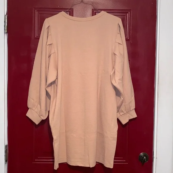 🆕 Scoop Puff Sleeve Crew Neck Sweatshirt Dress Beige Large (Size 12-14) - Picture 5 of 9